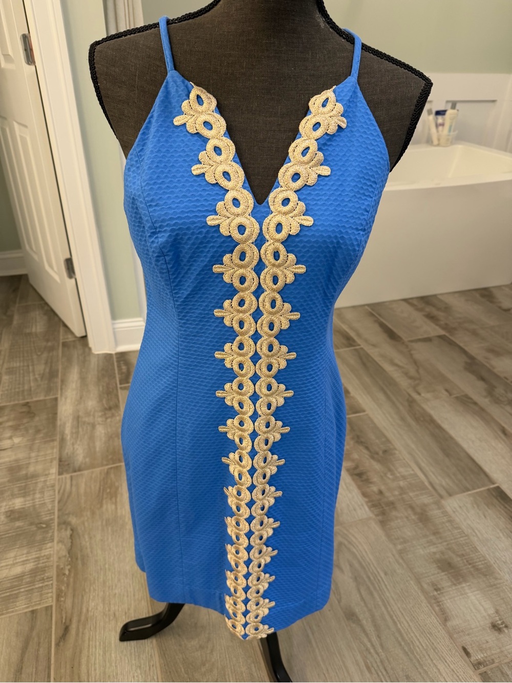 Lilly Pulitzer Shift Dress with Gold Lace Trim